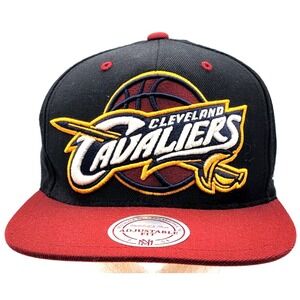 CLEVELAND CAVALIERS HAT CAP SNAP BACK MITCHELL & NESS BLACK CRIMSON NBA LOGO MEN